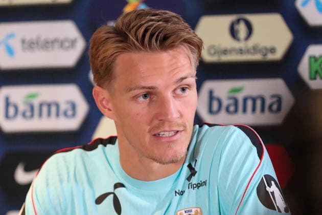 FT LAUDERDALE, FL - JULY 08: Martin Odegaard 10 of Norway attends a media conference before a Norway team training session in preparation for a FIFA World Cup, WM, Weltmeisterschaft, Fussball 26 Quarter-Final game between Norway and England on July 8, 2026 at at the Inter Miami CF Stadium, Fort Lauderdale, Florida.(Photo by Chris Arjoon) SOCCER: JUL 08 FIFA World Cup 26 - Norway Training EDITORIAL USE ONLY Icon26070800000029