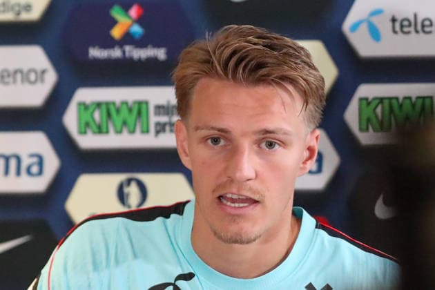 FT LAUDERDALE, FL - JULY 08: Martin Odegaard 10 of Norway attends a media conference before a Norway team training session in preparation for a FIFA World Cup, WM, Weltmeisterschaft, Fussball 26 Quarter-Final game between Norway and England on July 8, 2026 at at the Inter Miami CF Stadium, Fort Lauderdale, Florida.(Photo by Chris Arjoon) SOCCER: JUL 08 FIFA World Cup 26 - Norway Training EDITORIAL USE ONLY Icon26070800000030