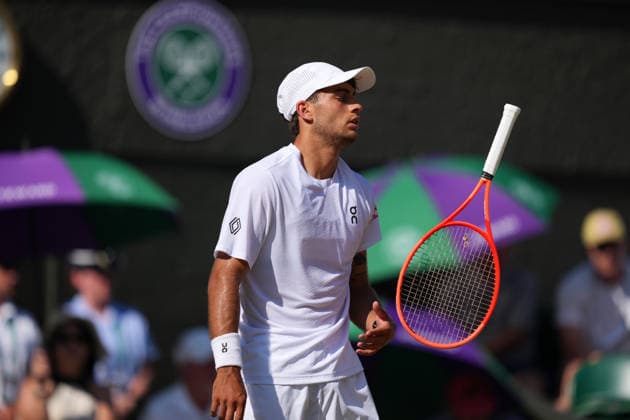 2026-07-08 The Championships - Wimbledon 2026 - Day Ten LONDON, UNITED KINGDOM - JULY 8: Flavio Cobolli of Italy during Day Ten of the The Championships - Wimbledon 2026 at All England Lawn Tennis and Croquet Club on July 8, 2026 in London, England. (Photo by Marleen Fouchier BSR Agency) London United Kingdom Content not available for redistribution in The Netherlands directly or indirectly through any third parties. Copyright: xBSRxAgencyx
