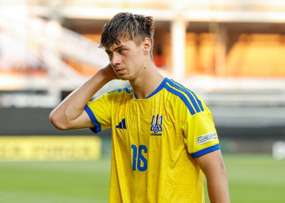 Wrexham, Wales, 8th July 2026. Yehor Sherstiuk of Ukraine reacts at the full time result as Ukraine lose their Semi Final following the Ukraine U19 vs Germany U19 UEFA European U19 Championship match at The Racecourse, Wrexham. Picture credit should read: Cody Froggatt Sportimage EDITORIAL USE ONLY. No use with unauthorised audio, video, data, fixture lists, club league logos or live services. Online in-match use limited to 120 images, no video emulation. No use in betting, games or single club league player publications. SPI_058_CF_UKRAINE_U19_V_GERMANY_U19 SPI-4857-0057