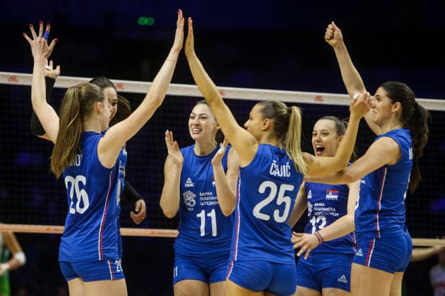 Serbia v Bulgaria - Women s Volleyball Nations League BELGRADE, SERBIA - JULY 8: Players of Serbia celebrate after scoring a point during the 2026 FIVB Volleyball Women s Nations League match between the Serbia and Bulgaria in Belgrade, Serbia, on July 8, 2026. Filip Stevanovic Anadolu Belgrade Serbia. Editorial use only. Please get in touch for any other usage.  Copyright: x2026xAnadoluxFilipxStevanovicx