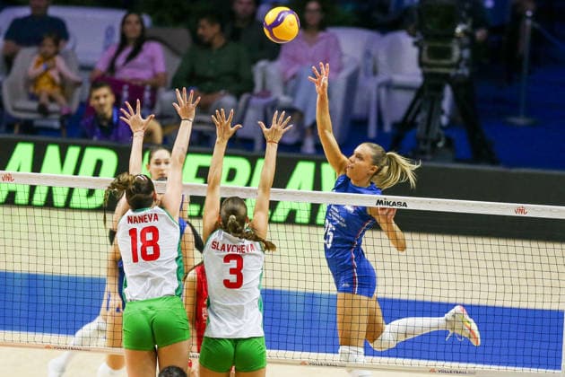 Serbia v Bulgaria - Women s Volleyball Nations League BELGRADE, SERBIA - JULY 8: N. Cajic (25) of Serbia in action against D. Naneva (18) of Bulgaria during the 2026 FIVB Volleyball Women s Nations League match between the Serbia and Bulgaria in Belgrade, Serbia, on July 8, 2026. Filip Stevanovic Anadolu Belgrade Serbia. Editorial use only. Please get in touch for any other usage.  Copyright: x2026xAnadoluxFilipxStevanovicx