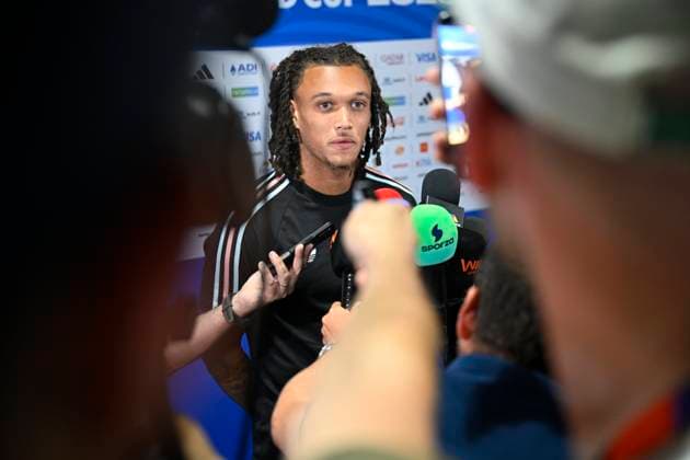 Belgian national football team - FIFA World Cup, WM, Weltmeisterschaft, Fussball 2026 - media activities 08 07 2026 LOS ANGELES, UNITED STATES OF AMERICA - JULY 08 : Moreira Da Silva Diego defender of Belgium alking to the press during a press conference, PK, Pressekonferenz of the Belgian national football team during the FIFA World Cup 2026 on July 8, 2026 in Los Angeles, United States of America, 08 07 2026 Los Angeles United States of America  Copyright: xNicoxVereeckenx