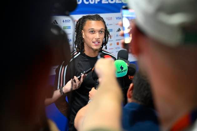 Belgian national football team - FIFA World Cup, WM, Weltmeisterschaft, Fussball 2026 - media activities 08 07 2026 LOS ANGELES, UNITED STATES OF AMERICA - JULY 08 : Moreira Da Silva Diego defender of Belgium alking to the press during a press conference, PK, Pressekonferenz of the Belgian national football team during the FIFA World Cup 2026 on July 8, 2026 in Los Angeles, United States of America, 08 07 2026 Los Angeles United States of America  Copyright: xNicoxVereeckenx
