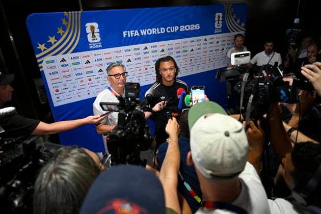 Belgian national football team - FIFA World Cup, WM, Weltmeisterschaft, Fussball 2026 - media activities 08 07 2026 LOS ANGELES, UNITED STATES OF AMERICA - JULY 08 : Moreira Da Silva Diego defender of Belgium alking to the press during a press conference, PK, Pressekonferenz of the Belgian national football team during the FIFA World Cup 2026 on July 8, 2026 in Los Angeles, United States of America, 08 07 2026 Los Angeles United States of America  Copyright: xNicoxVereeckenx