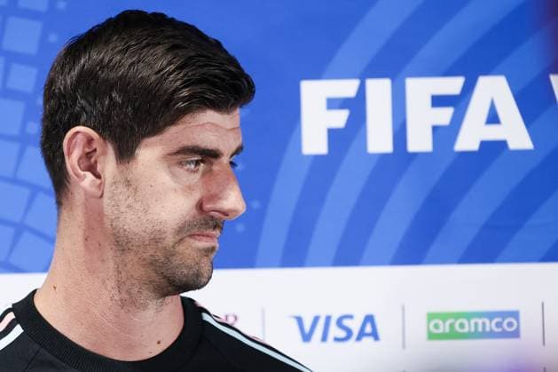 Belgium s goalkeeper Thibaut Courtois pictured during a press conference, PK, Pressekonferenz of Belgian national soccer team Red Devils, on Wednesday 08 July 2026 in Carson, Los Angeles County, California, USA. The Rode Duivels - Diables Rouges qualified for the knockout stage of the 2026 FIFA World Cup, WM, Weltmeisterschaft, Fussball where they ll meet Spain in the round of 8 on July 10th. BRUNOxFAHY  x180744229x
