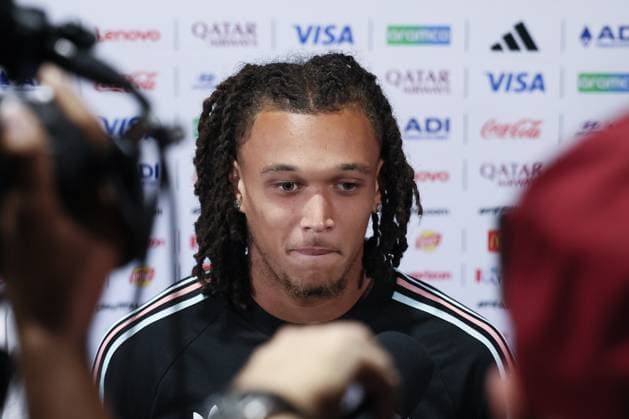 Belgium s Diego Da Silva Moreira pictured during a press conference, PK, Pressekonferenz of Belgian national soccer team Red Devils, on Wednesday 08 July 2026 in Carson, Los Angeles County, California, USA. The Rode Duivels - Diables Rouges qualified for the knockout stage of the 2026 FIFA World Cup, WM, Weltmeisterschaft, Fussball where they ll meet Spain in the round of 8 on July 10th. BRUNOxFAHY  x180744261x