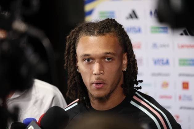 Belgium s Diego Da Silva Moreira pictured during a press conference, PK, Pressekonferenz of Belgian national soccer team Red Devils, on Wednesday 08 July 2026 in Carson, Los Angeles County, California, USA. The Rode Duivels - Diables Rouges qualified for the knockout stage of the 2026 FIFA World Cup, WM, Weltmeisterschaft, Fussball where they ll meet Spain in the round of 8 on July 10th. BRUNOxFAHY  x180744754x