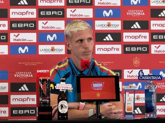 Ahead of Spain v Belgium - FIFA World Cup, WM, Weltmeisterschaft, Fussball 2026 - Quarterfinals LOS ANGELES, CA, UNITED STATES - JULY 8: Dani Olmo of Spain attends a press conference, PK, Pressekonferenz ahead of 2026 World Cup quarter-final match against Belgium in Los Angeles, California, United States on July 8, 2026. Hilmi Sever Anadolu California World. Editorial use only. Please get in touch for any other usage.  Copyright: x2026xAnadoluxHilmixSeverx