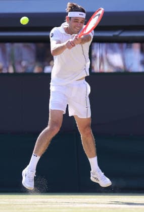 Taylor Fritz, USA, during quarterfinals of 2026 All England Lawn Tennis Championships at Wimbledon, mens singles, London, 08 07 2026; - *** Taylor Fritz, USA, during the quarterfinals of the 2026 All England Lawn Tennis Championships at Wimbledon, men s singles, London, July 8, 2026 