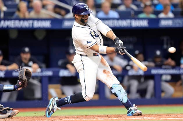 July 8, 2026, St. Petersburg, Florida, USA: Tampa Bay Rays designated hitter Yandy DoÂ­az (2) single to center field during an MLB, Baseball Herren, USA game against the New York Yankees on July 8, 2026 at Tropicana Field. The Rays beat the Yankees 3-0. MLB 2026: Tampa Bay Rays 3 : 0 New York Yankees  - ZUMAh180 20260708_zsp_h180_059 Copyright: xKimxHukarix