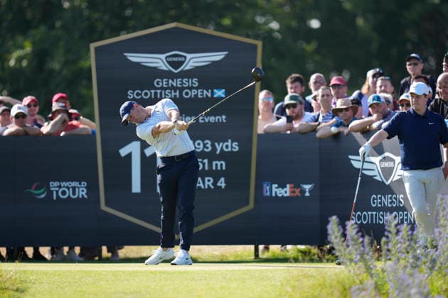 NORTH BERWICK, SCOTLAND - JULY 9: Rory McIlroy plays from the eleventh tee during Round 1 of the Genesis Scottish Open at the Renaissance Club, North Berwick on July 9, 2026 in North Berwick, Scotland Genesis Scottish Open Round 1