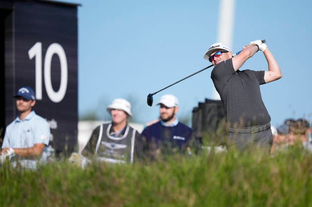 NORTH BERWICK, SCOTLAND - JULY 9: Ewen Ferguson plays from the tenth tee during Round 1 of the Genesis Scottish Open at the Renaissance Club, North Berwick on July 9, 2026 in North Berwick, Scotland Genesis Scottish Open Round 1