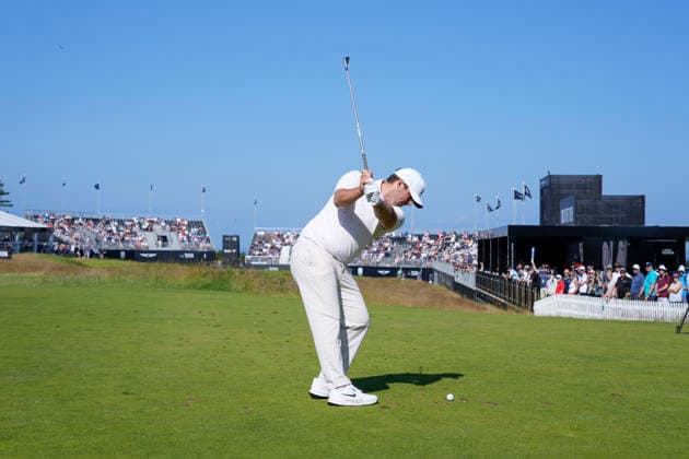 NORTH BERWICK, SCOTLAND - JULY 9: Chris Gotterup plays from the fifteenth tee during Round 1 of the Genesis Scottish Open at the Renaissance Club, North Berwick on July 9, 2026 in North Berwick, Scotland Genesis Scottish Open Round 1