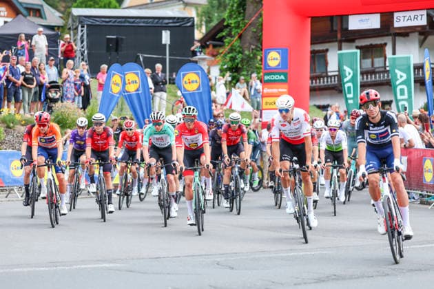 CYCLING - Oesterreich Rundfahrt 2026 BAD KLEINKIRCHHEIM,AUSTRIA,09.JUL.26 - CYCLING - Tour of Austria, stage 2, Bad Kleinkirchheim - Heiligenblut. Image shows Patrick Konrad (AUT Lidl-Trek), Kevin Vermaerke (USA UAE Team Emirates XRG), Gregor Mühlberger (AUT Austria), Tobias Nolde (GER Team Vorarlberg) and Hector Alvarez Martinez (ESP Lidl-Trek).  GEPAxpictures xDavidxGeieregger