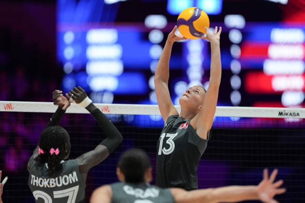 RECORD DATE NOT STATED Volleyball Nations League Hong Kong 2026 - Day 2 Brie Fransen setting the ball (No.13) from team Canada during the match between Canada and Belgium at Volleyball Nations League Hong Kong 2026 on July 9, 2026 in Hong Kong. (Photo by Ellan Mad Nexpher Images) Hong Kong