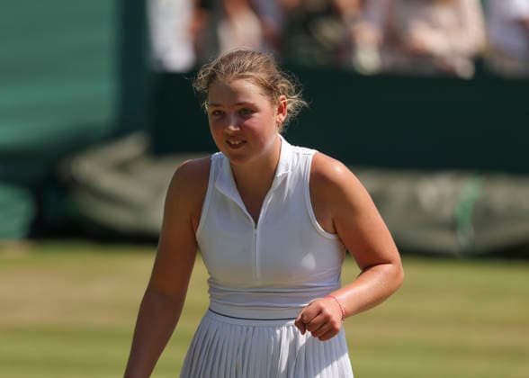 RECORD DATE NOT STATED 9th July 2026; All England Lawn Tennis and Croquet Club, London, England; Wimbledon Tennis Tournament, Day Eleven; Isabella Rebel (GBR) in her match against Ayaka Iwasa (JPN) JohnxPatrickxFletcher
