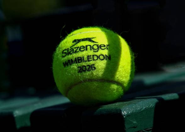 RECORD DATE NOT STATED 9th July 2026; All England Lawn Tennis and Croquet Club, London, England; Wimbledon Tennis Tournament, Day Eleven; Slazenger Wimbledon 2026 ball on the Umpire stand JohnxPatrickxFletcher