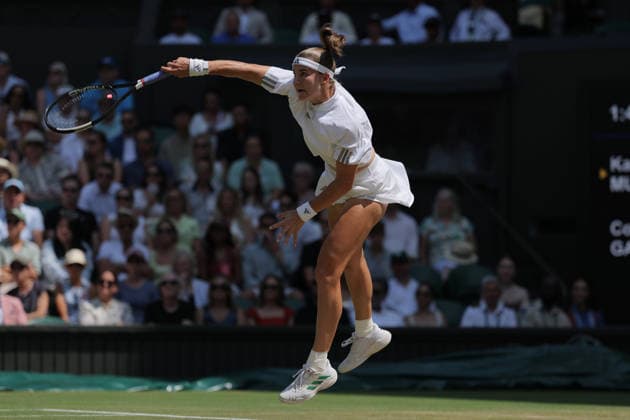 RECORD DATE NOT STATED 9th July 2026; All England Lawn Tennis and Croquet Club, London, England; Wimbledon Tennis Tournament, Day Eleven; Karolina Muchova (CZE) serves to Coco Gauff (USA) JohnxPatrickxFletcher