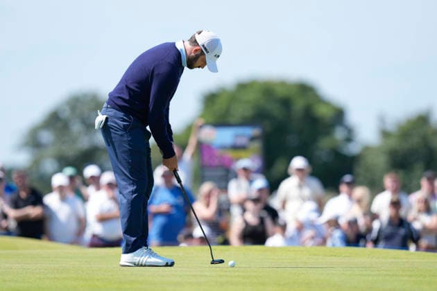 NORTH BERWICK, SCOTLAND - JULY 9: Patrick Cantlay putts on the ninth green during Round 1 of the Genesis Scottish Open at the Renaissance Club, North Berwick on July 9, 2026 in North Berwick, Scotland Genesis Scottish Open Round 1