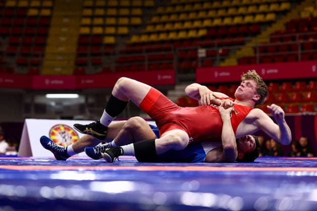 Sport Bilder des Tages U20 European Championships 82kg GR - Zaur Beslekoev (RUS) df. Kiryl Valeuski (BLR) *** U20 European Championships, 82 kg Greco-Roman: Zaur Beslekoev (RUS) defeated Kiryl Valeuski (BLR) Copyright: xJakexKirkmanx xUnitedxWorldxWresx Jake Kirkman United World Wres