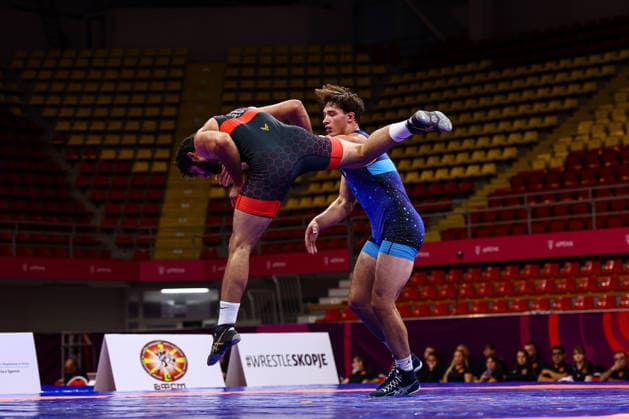 U20 European Championships 97kg GR - Yehor Yakushenko (UKR) df. Arman Mkrtchyan (GEO) *** U20 European Championships, 97 kg Greco-Roman: Yehor Yakushenko (UKR) defeated Arman Mkrtchyan (GEO) Copyright: xJakexKirkmanx xUnitedxWorldxWresx Jake Kirkman United World Wres
