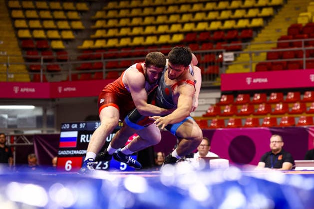 U20 European Championships 97kg GR - Saipula Gadzhimagomedov (RUS) df. Emir Omer Bozbag (TUR) *** U20 European Championships, 97 kg Greco-Roman: Saipula Gadzhimagomedov (RUS) defeated Emir Omer Bozbag (TUR) Copyright: xJakexKirkmanx xUnitedxWorldxWresx Jake Kirkman United World Wres
