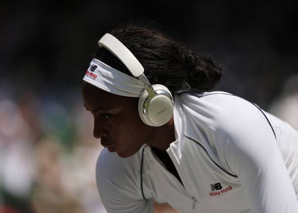 RECORD DATE NOT STATED 9th July 2026; All England Lawn Tennis and Croquet Club, London, England; Wimbledon Tennis Tournament, Day Eleven; Coco Gauff (USA) wearing the New Balance X Miu Miu Outfit &amp; headband and Bose White Headphones JohnxPatrickxFletcher