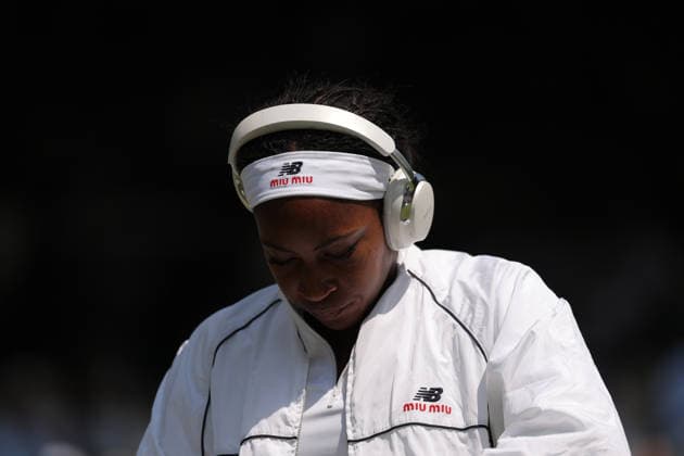 RECORD DATE NOT STATED 9th July 2026; All England Lawn Tennis and Croquet Club, London, England; Wimbledon Tennis Tournament, Day Eleven; Coco Gauff (USA) wearing the New Balance X Miu Miu Outfit &amp; headband and Bose White Headphones JohnxPatrickxFletcher