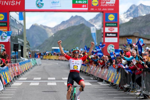 CYCLING - Oesterreich Rundfahrt 2026 HEILIGENBLUT,AUSTRIA,09.JUL.26 - CYCLING - Tour of Austria, stage 2, Bad Kleinkirchheim - Heiligenblut. Image shows the rejoicing of Gregor Muehlberger (AUT AUSTRIA).  GEPAxpictures xDavidxGeieregger