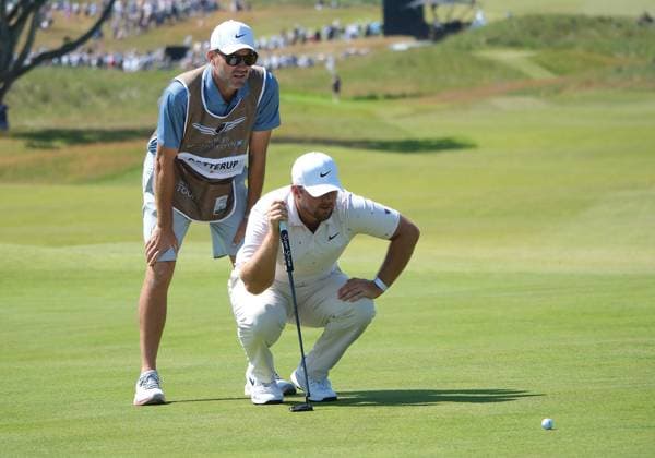 UK: The Genesis Scottish Open at The Renaissance Club, North Berwick, Scotland on 09 July 2026: Pictured: Chris Gotterup (USA) with his caddie Brady Stockton on the 2nd green during the first round of the Genesis Scottish Open Championship 2026 North Berwick The Renaissance Club Scotland Scotland Copyright: xAlexxToddx