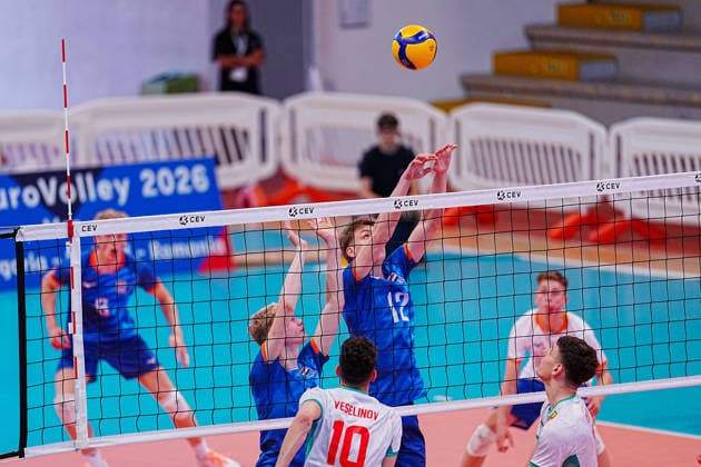 IPA86537810 - Netherlands vs. Bulgaria during the CEV U18 European Volleyball Championship, July 9, 2026, in Cisterna during the U18 European Volleyball Championship—Netherlands vs. Bulgaria, CEV Eurovolley Men s match in Cisterna, Italy, July 9, 2026  Copyright: xLuigixMariani IPAxSportx xx 86537810