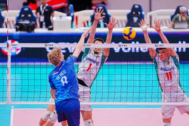 IPA86537813 - Netherlands vs. Bulgaria during the CEV U18 European Volleyball Championship, July 9, 2026, in Cisterna during the U18 European Volleyball Championship—Netherlands vs. Bulgaria, CEV Eurovolley Men s match in Cisterna, Italy, July 9, 2026  Copyright: xLuigixMariani IPAxSportx xx 86537813