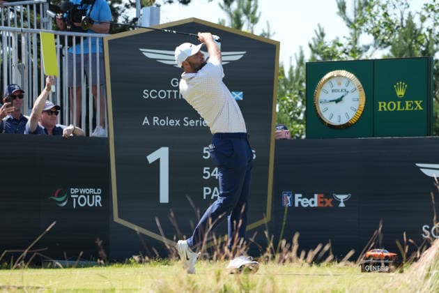 9th July 2026; The Renaissance Club, North Berwick, East Lothian, Scotland: Genesis Scottish Open Golf, Day One; Scottie Scheffler plays his tee shot on the 1st hole AlecxBrown