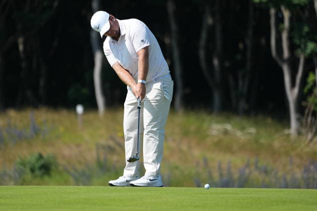 9th July 2026; The Renaissance Club, North Berwick, East Lothian, Scotland: Genesis Scottish Open Golf, Day One; Chris Gotterup putts for eagle on the 1st hole at The Renaissance Cluband misses AlecxBrown