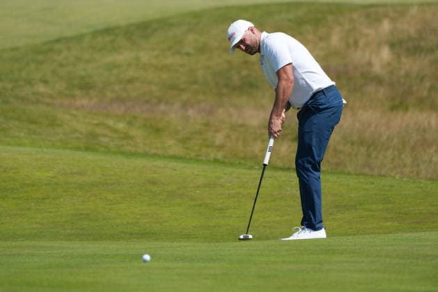 9th July 2026; The Renaissance Club, North Berwick, East Lothian, Scotland: Genesis Scottish Open Golf, Day One; Wyndham Clark putts for eagle on the 7th hole at The Renaissance Cluband misses AlecxBrown