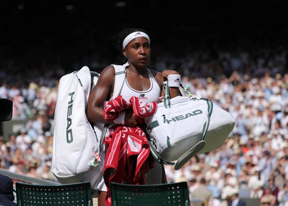 RECORD DATE NOT STATED 9th July 2026; All England Lawn Tennis and Croquet Club, London, England; Wimbledon Tennis Tournament, Day Eleven; A dejected Coco Gauff (USA) leaves the court after being defeated by Karolina Muchova (CZE) in the semi final JohnxPatrickxFletcher