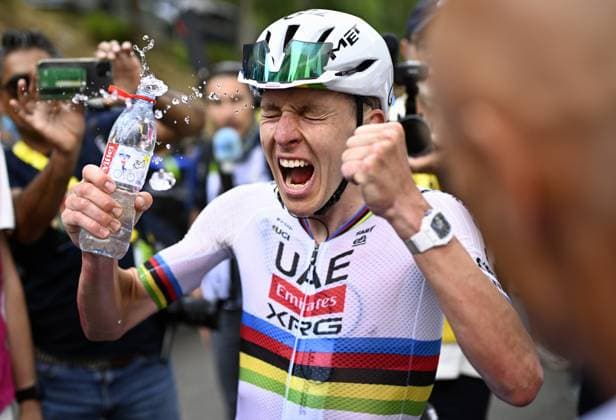 Slovenian Tadej Pogacar of UAE Team Emirates XRG celebrates after winning stage 6 of the 2026 Tour de France cycling race, a stage of 186 km from Pau to Gavarnie-Gedre, on Thursday 09 July 2026. The 113th edition of the Tour de France starts on Saturday 4 July in Barcelona, Spain, and will finish in Paris, France on the 26th of July. JASPERxJACOBS  x180788514x
