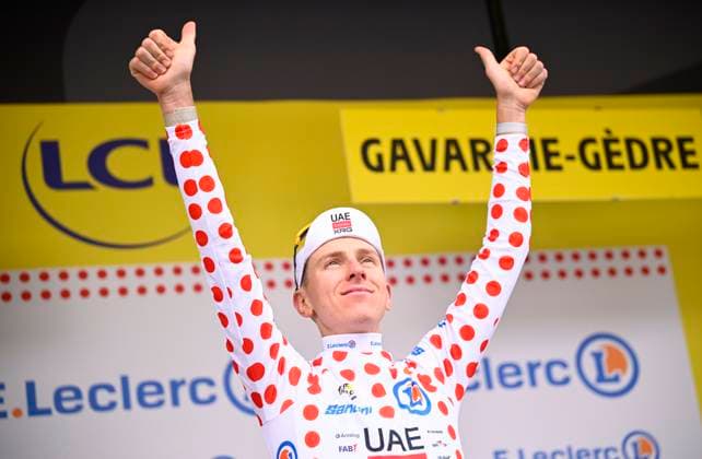 Tour de France 2026 Stage 6 GAVARNIE-CEDRE, FRANCE - JULY 09 : Pogacar Tadej (SLO) of UAE Team Emirates - XRG pictured with the polka dot jersey during the podium ceremony of stage 6 of the 113rd edition of Tour de France an UCI World Tour 2.UWT cycling road race stage for Men Elite of 186 km with start in Pau and finish in Gavarnie-Cedre on July 9, 2026 in Gavarnie-Cedre, France, 09 07 2026 Gavarnie-Cedre France  Copyright: xTomasxSiskx