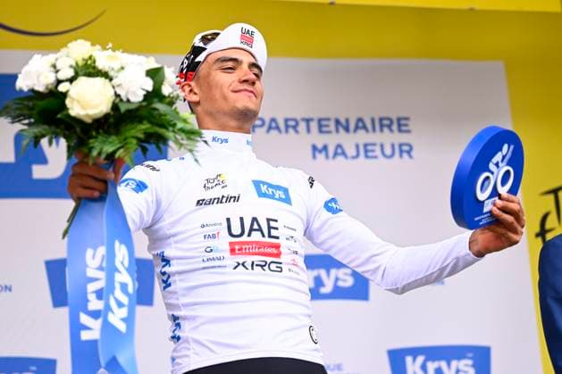 Tour de France 2026 Stage 6 GAVARNIE-CEDRE, FRANCE - JULY 09 : Del Toro Isaac (MEX) of UAE Team Emirates - XRG pictured with the white jersey during the podium ceremony of stage 6 of the 113rd edition of Tour de France an UCI World Tour 2.UWT cycling road race stage for Men Elite of 186 km with start in Pau and finish in Gavarnie-Cedre on July 9, 2026 in Gavarnie-Cedre, France, 09 07 2026 Gavarnie-Cedre France  Copyright: xTomasxSiskx