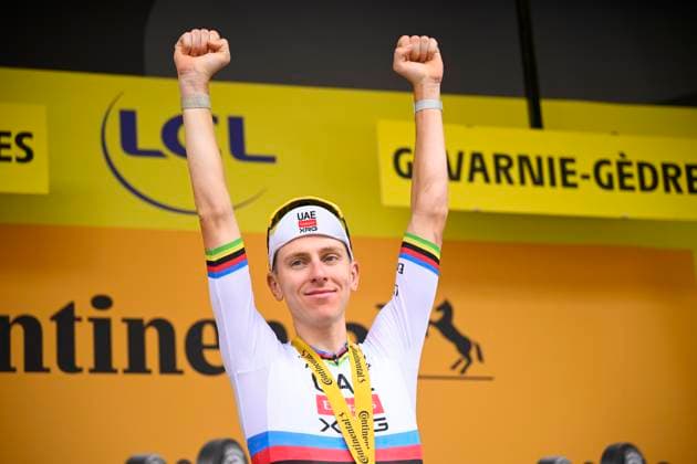 Tour de France 2026 Stage 6 GAVARNIE-CEDRE, FRANCE - JULY 09 : Pogacar Tadej (SLO) of UAE Team Emirates - XRG pictured during the podium ceremony of stage 6 of the 113rd edition of Tour de France an UCI World Tour 2.UWT cycling road race stage for Men Elite of 186 km with start in Pau and finish in Gavarnie-Cedre on July 9, 2026 in Gavarnie-Cedre, France, 09 07 2026 Gavarnie-Cedre France  Copyright: xTomasxSiskx
