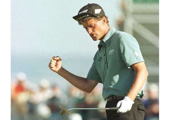 GOLF-BRITAIN-PARNEVIK GOLF-BRITAIN-PARNEVIK TRO13-19970719-TROON, UNITED KINGDOM Jasper Parnevic of Sweden punches the air after a birdie putt at the 17th green on the third days play of the 126th British Open Golf Championship, 19 July 1997, at Royal Troon. The four day championship is concluded on Sunday 20 July. Parnevic finished top of the leader board with 11 under par. Troon United Kingdom  Copyright: xGerryxPennyx