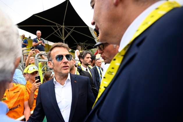 Tour de France 2026 Stage 6 GAVARNIE-CEDRE, FRANCE - JULY 09 : Macron Emmanuel president of France during stage 6 of the 113rd edition of Tour de France an UCI World Tour 2.UWT cycling road race stage for Men Elite of 186 km with start in Pau and finish in Gavarnie-Cedre on July 9, 2026 in Gavarnie-Cedre, France, 09 07 2026 Gavarnie-Cedre France  Copyright: xTomasxSiskx