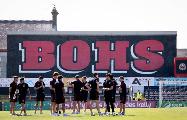 UEFA Europa Conference League First Qualifying Round First Leg, Dalymount Park, Dublin 9 7 2026 Bohemians vs St. Joseph s Bohs™ on the pitch ahead of the game Bohs™ on the pitch ahead of the game 9 7 2026  Copyright: xx RB2_8813