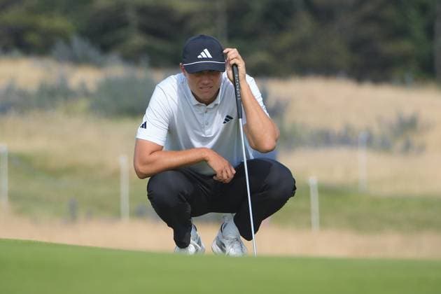 UK: The Genesis Scottish Open at The Renaissance Club, North Berwick, Scotland on 09 July 2026: Pictured: Ludvig Aberg (Sweden) on the 8th green during the first round of the Genesis Scottish Open Championship 2026 North Berwick The Renaissance Club Scotland Scotland Copyright: xAlexxToddx