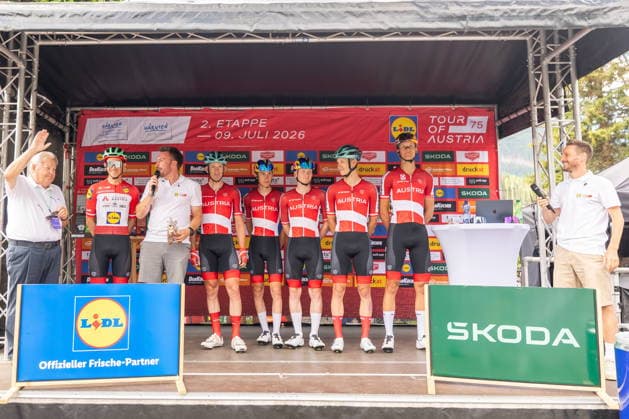 09.07.2026, Franz Josefs Höhe, AUT, Lidl Tour of Austria 2026, Etappe 2 von Bad Kleinkirchheim nach Franz Josefs Höhe Großglockner (188,8 km), im Bild Gregor Mühlberger mit Team AUSTRIA Gregor Mühlberger with Team AUSTRIA during the stage 2 from Bad Kleinkirchheim to Franz Josefs Höhe Großglockner (188,8 km) of the Tour of Austria. Franz Josefs Höhe, Austria on. Pictures 2026, PhotoCredit: Johann Groder Foto:Eibner-Pressefoto Groder Franz Josefs Höhe *** July 9, 2026, Franz Josefs Höhe, Austria, Lidl Tour of Austria 2026, Stage 2 from Bad Kleinkirchheim to Franz Josefs Höhe (Großglockner), 188.8 km, Pictured: Gregor Mühlberger with Team AUSTRIA during Stage 2 from Bad Kleinkirchheim to Franz Josefs Höhe, Großglockner (188.8 km) of the Tour of Austria at Franz Josefs Höhe, Austria, 2026, Photo credit: Johann Groder, Foto Eibner, Press photo: Groder, Franz Josefs Höhe  EP_gro
