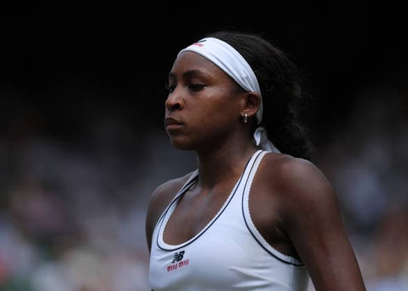 RECORD DATE NOT STATED 9th July 2026; All England Lawn Tennis and Croquet Club, London, England; Wimbledon Tennis Tournament, Day Eleven; Coco Gauff (USA) walking back to her chair after losing another game against Karolina Muchova (CZE) JohnxPatrickxFletcher