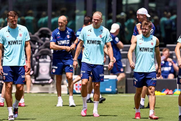 FT LAUDERDALE, FL - JULY 09: Erling Haaland 9 of Norway is seen attending a Norway team training session prior to a FIFA World Cup, WM, Weltmeisterschaft, Fussball 26 Quarter-Final game between Norway and England on July 8, 2026 at the Inter Miami CF Stadium, Fort Lauderdale, Florida.(Photo by Chris Arjoon) SOCCER: JUL 09 FIFA World Cup 26 - Norway Training EDITORIAL USE ONLY Icon26070900000008