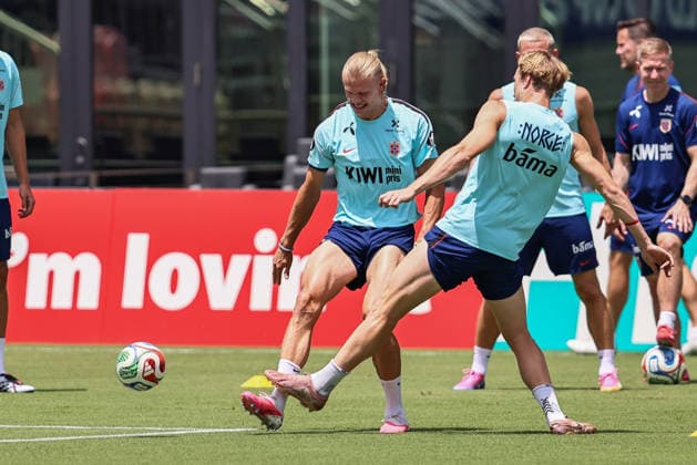 FT LAUDERDALE, FL - JULY 09: Erling Haaland 9 of Norway is seen attending a Norway team training session prior to a FIFA World Cup, WM, Weltmeisterschaft, Fussball 26 Quarter-Final game between Norway and England on July 8, 2026 at the Inter Miami CF Stadium, Fort Lauderdale, Florida.(Photo by Chris Arjoon) SOCCER: JUL 09 FIFA World Cup 26 - Norway Training EDITORIAL USE ONLY Icon26070900000031