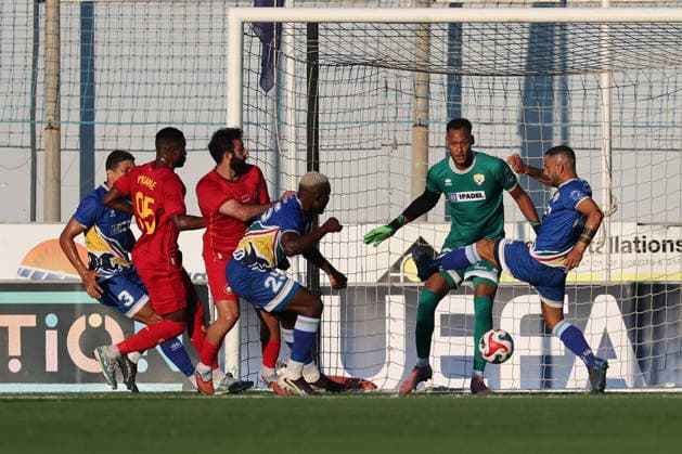 An agitated action view in the Marsaxlokk goal during the UEFA Conference League First Qualifying Round, 1st Leg match between Marsaxlokk and Pyunik at Centenary Stadium, Ta Qali, Malta on 09 July, 2026. Marsaxkokk v Pyunik - UEFA Conference League First Qualifying Round 1st Leg